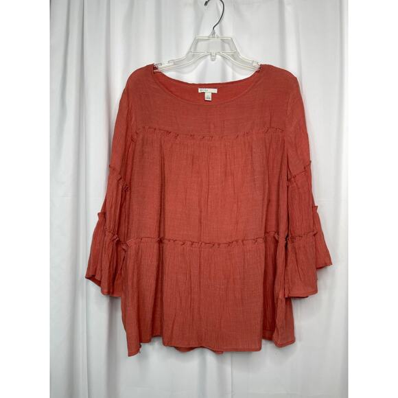 Est 1946 shirt blouse top women's large dark peachy apricot flowy built in linin - Picture 8 of 13